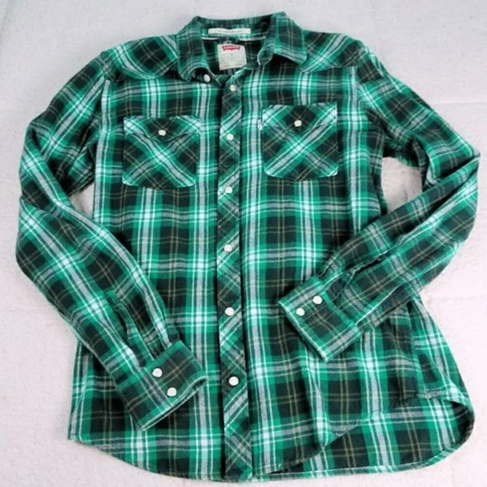 Western Levis Pearl Snap Green/Black Medium